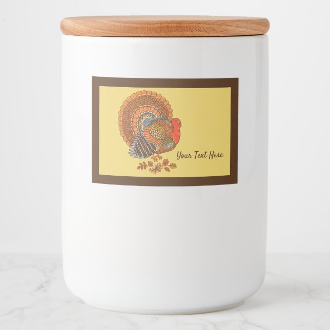 Colourful Male Thanksgiving Turkey Yellow Brown Food Label (Front)