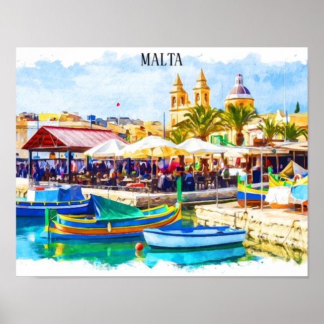 Colourful Malta Mediterranean Panorama View  Poster (Front)