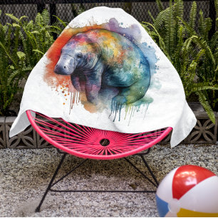 colourful manatee floating in the water  bath towel