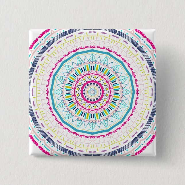 colourful mandala 2 inch square button (Front)