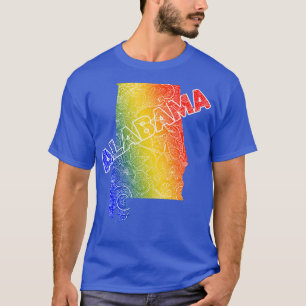 Colourful mandala art map of Alabama with text in  T-Shirt