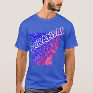 Colourful mandala art map of Arkansas with text in T-Shirt