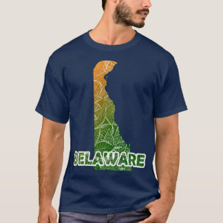 Colourful mandala art map of Delaware with text in T-Shirt