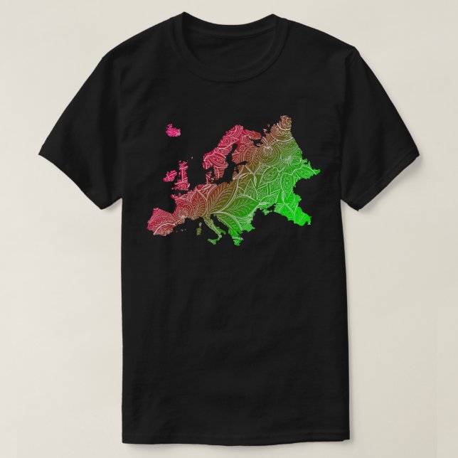 Colourful mandala art map of Europe with text in p T-Shirt (Design Front)