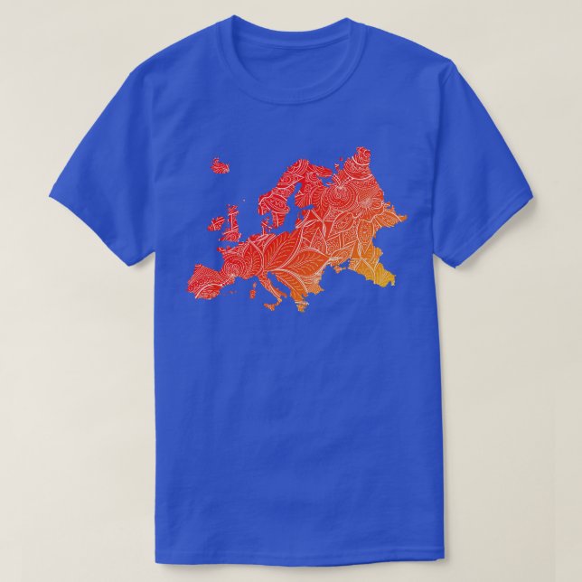 Colourful mandala art map of Europe with text in r T-Shirt (Design Front)
