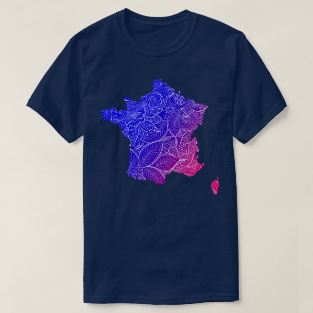 Colourful mandala art map of France with text in b T-Shirt (Design Front)