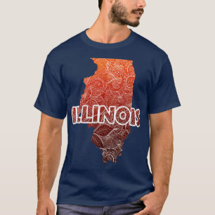 Colourful mandala art map of Illinois with text in T-Shirt