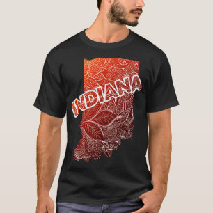 Colourful mandala art map of Indiana with text in  T-Shirt