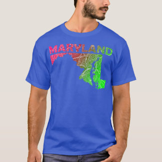 Colourful mandala art map of Maryland with text in T-Shirt