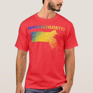 Colourful mandala art map of Massachusetts with te T-Shirt