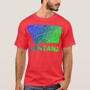 Colourful mandala art map of Montana with text in  T-Shirt
