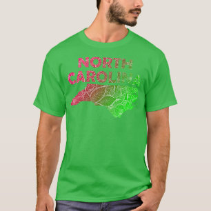 Colourful mandala art map of North olina with text T-Shirt