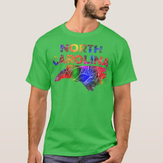 Colourful mandala art map of North olina with text T-Shirt