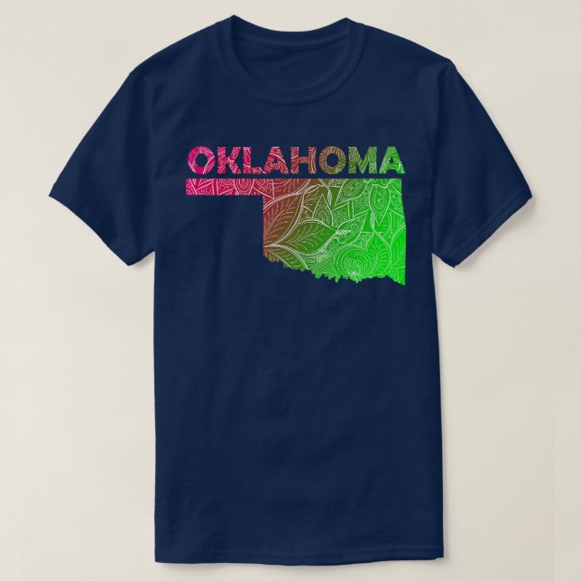 Colourful mandala art map of Oklahoma with text in T-Shirt (Design Front)