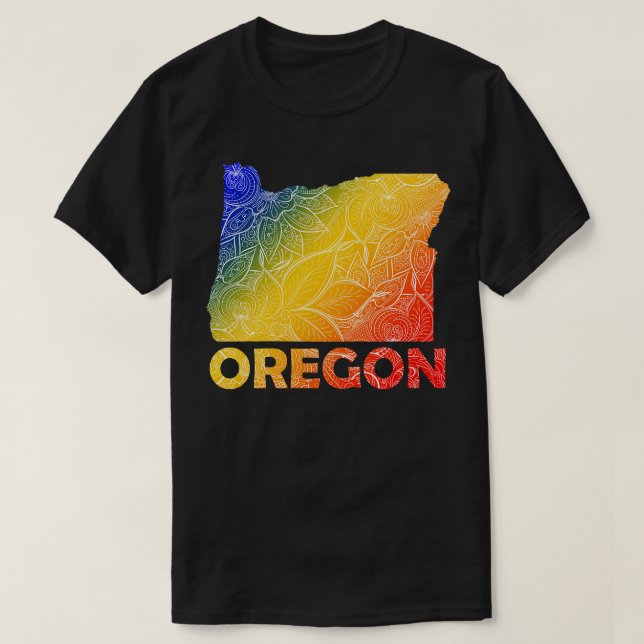 Colourful mandala art map of Oregon with text in b T-Shirt (Design Front)