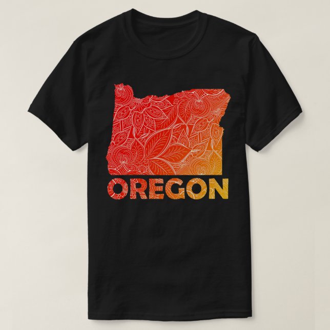 Colourful mandala art map of Oregon with text in b T-Shirt (Design Front)