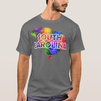 Colourful mandala art map of South olina with text T-Shirt