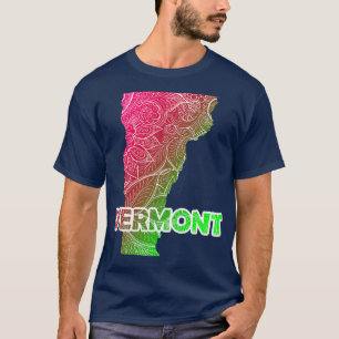 Colourful mandala art map of Vermont with text in  T-Shirt
