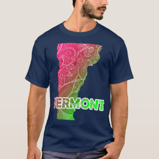 Colourful mandala art map of Vermont with text in T-Shirt