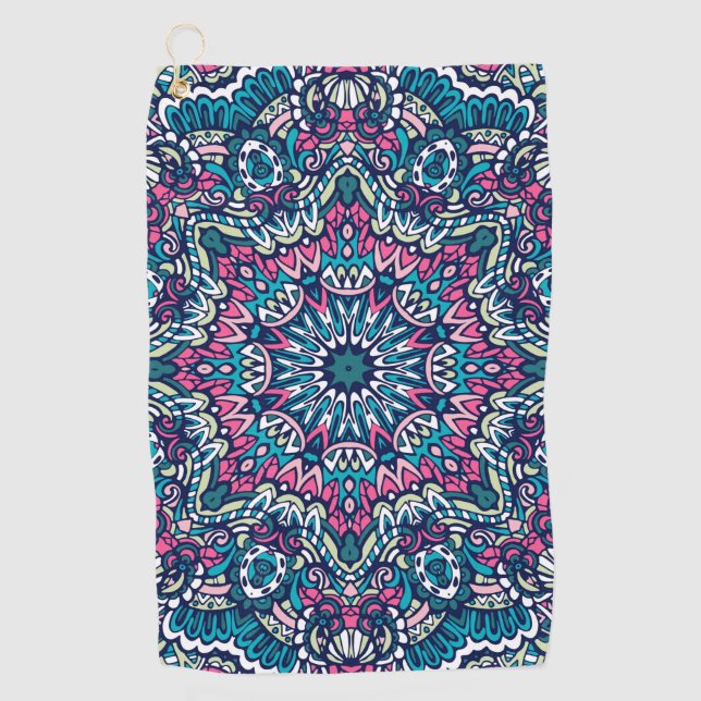 Colourful Mandala Aztec Pattern Indian Mexican Eth Golf Towel (Front)