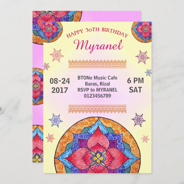 Colourful Mandala Birthday Invitation (Front/Back)