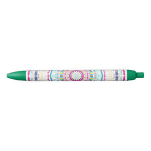 colourful mandala black ink pen