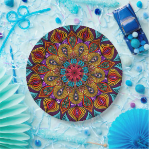     Colourful Mandala Boho Maximalist Hippie Purpl Paper Plate