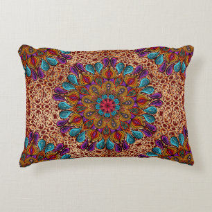   Colourful Mandala Boho Stylish Maximalist Hippi Accent Pillow