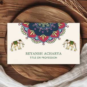 Colourful Mandala Bollywood Style Elephants Indian Business Card