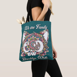 Colourful Mandala Cat Customizable Monogrammed Tote Bag