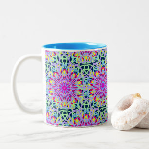Colourful Mandala Cosmic Flower Rays Two-Tone Coffee Mug