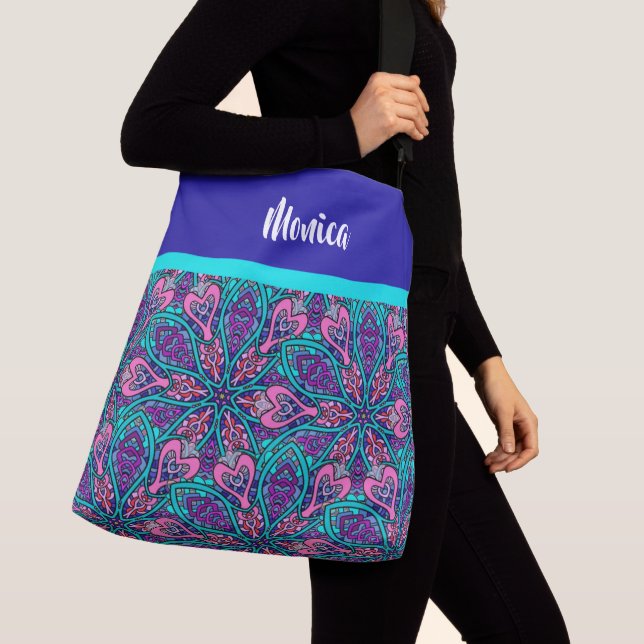 Colourful Mandala Design, Purple Pink Aqua Crossbody Bag (Close Up)