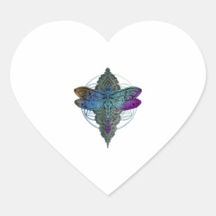 Colourful Mandala Dragonfly T Shirt Lotus Flower Heart Sticker