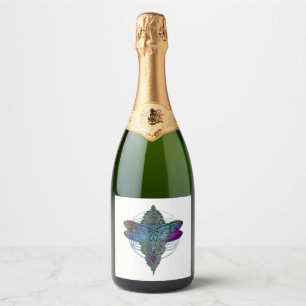 Colourful Mandala Dragonfly T Shirt Lotus Flower Sparkling Wine Label