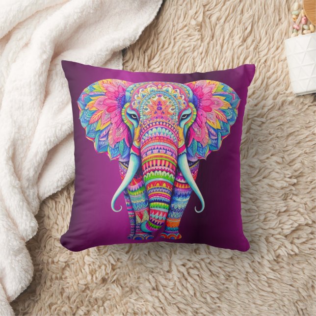 Colourful Mandala Elephant  Throw Pillow (Blanket)