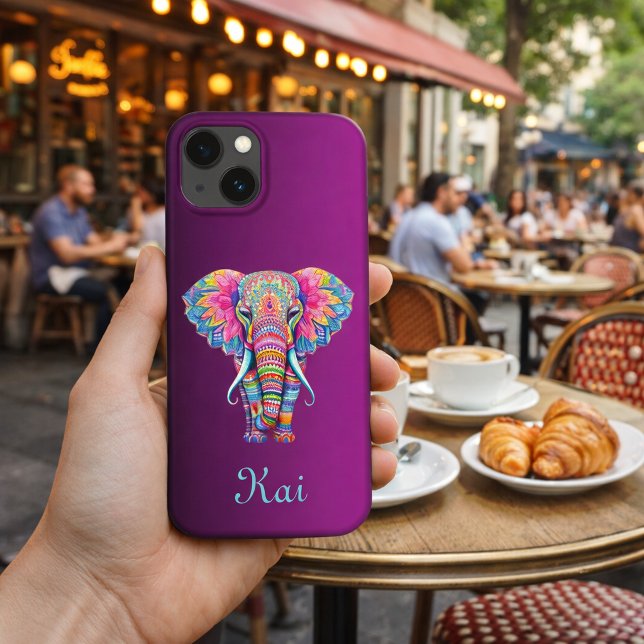 Colourful Mandala Elephant with Customized Name Case-Mate iPhone Case (Creator Uploaded)