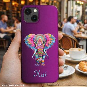Colourful Mandala Elephant with Customized Name iPhone 13 Case
