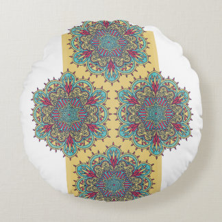 Colourful Mandala Floral Art Pattern. Round Pillow