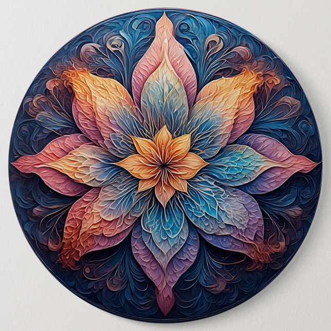 Colourful Mandala Flower Design 6 Inch Round Button (Front)