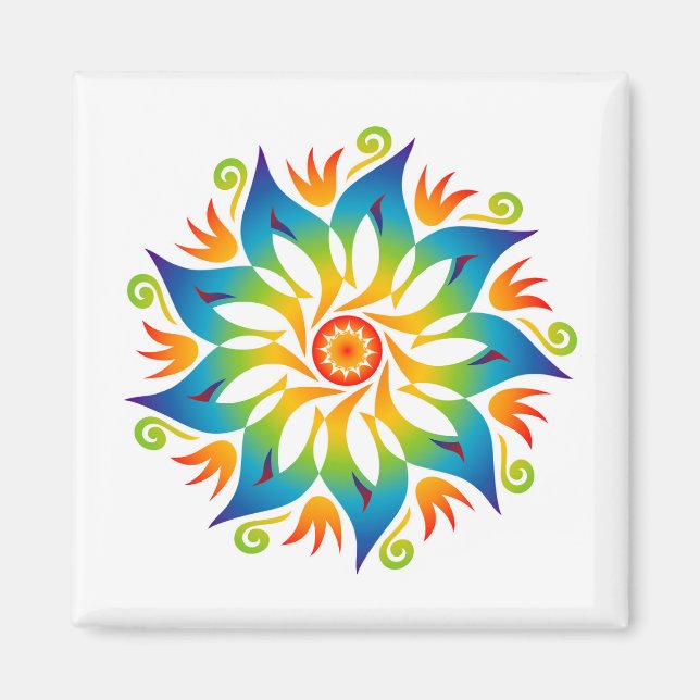 Colourful Mandala Flower Rainbow Wheel Magnet (Front)