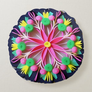 Colourful Mandala Flower Round Pillow