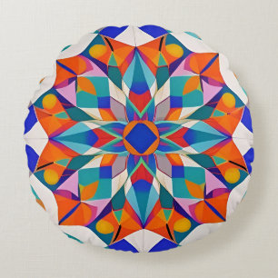 Colourful Mandala Flower Round Pillow