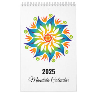 Colourful Mandala Flowers Wheels 2025 Calendar