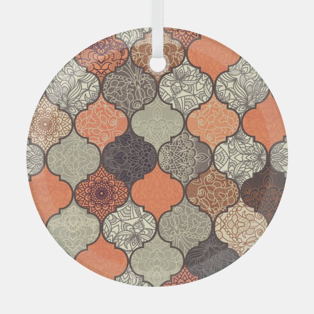 Colourful Mandala: Islamic Patchwork Seamless. Glass Ornament (Front)