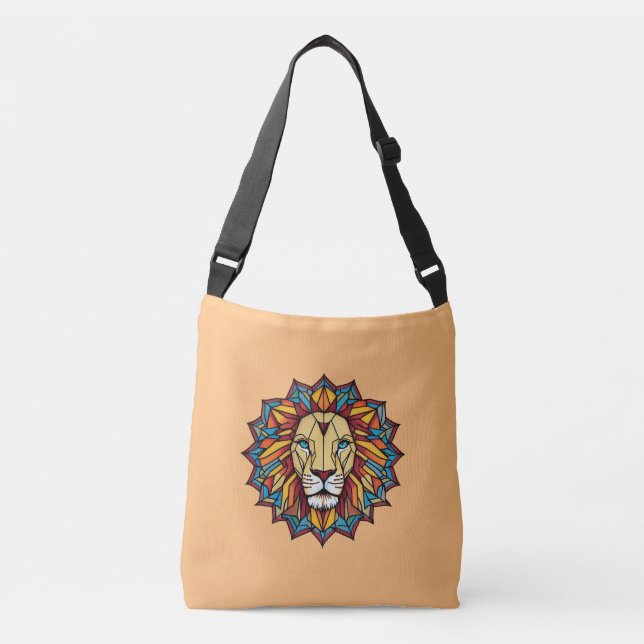 "Colourful Mandala Lion: Geometric Art Design" Crossbody Bag (Front)