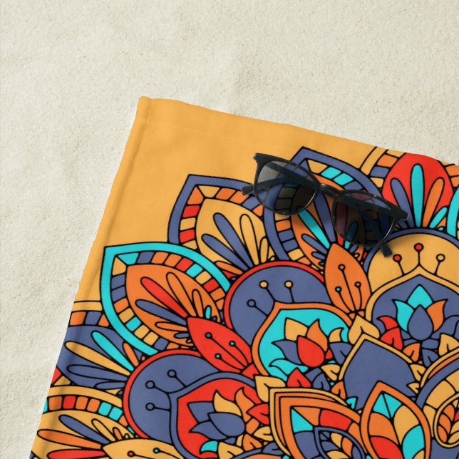 Colourful mandala Moroccan art beach style Beach Towel (In Situ)