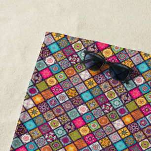 Colourful mandala Moroccan art beach style Beach Towel