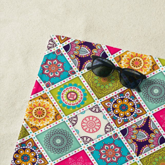 Colourful mandala Moroccan art beach style Beach Towel (In Situ)