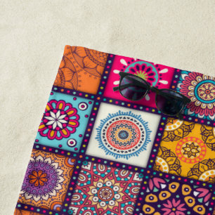 Colourful mandala Moroccan art beach style Towel