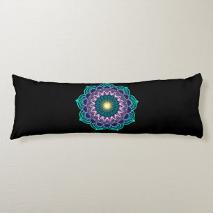Colourful Mandala on Black Background Body Pillow